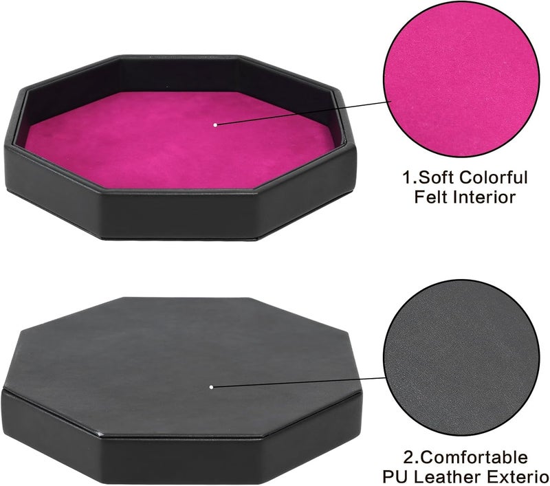 JIESITE Octagon Dice Rolling Tray Set PU Leathe Velvet for Rolling Dice Storage Tray with Dice and Rule Cards Multicolor for Table Games Like RPG and DND (Black) - Image 3